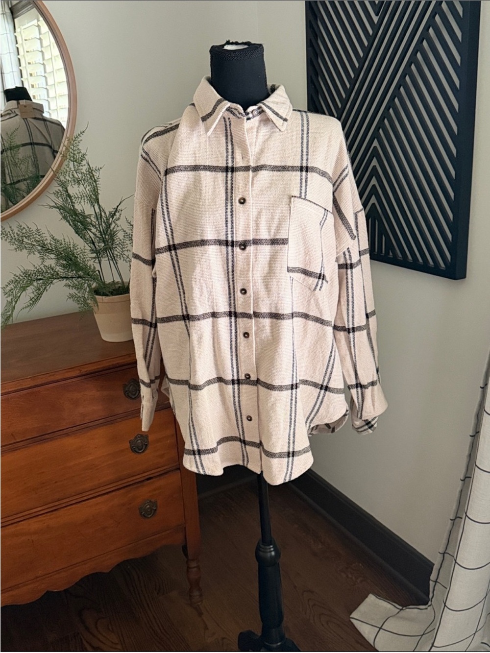 Blu Pepper Cream and Black Plaid Knit Cardigan